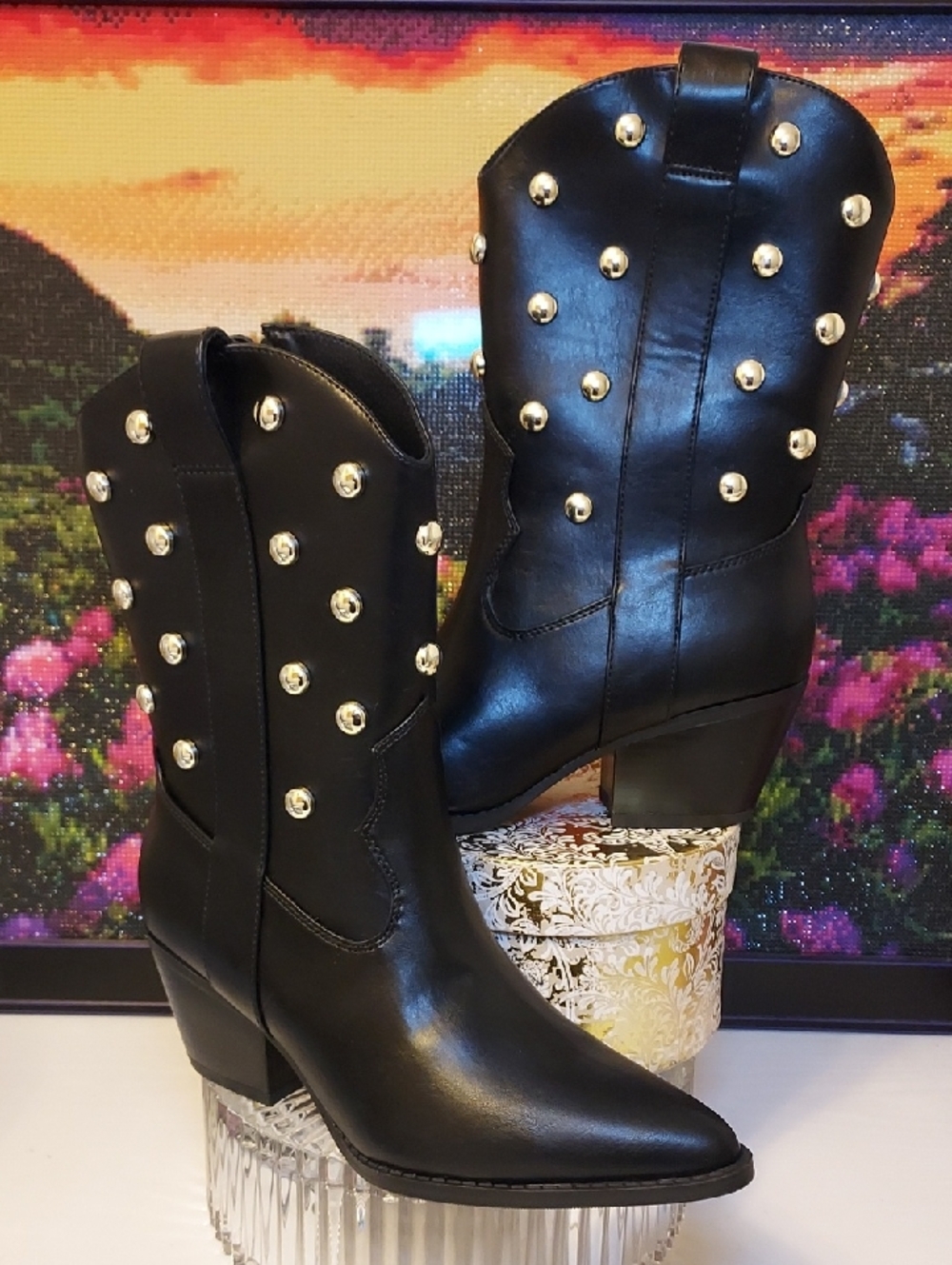 Womens Time and Tru Studded Western Style Boot